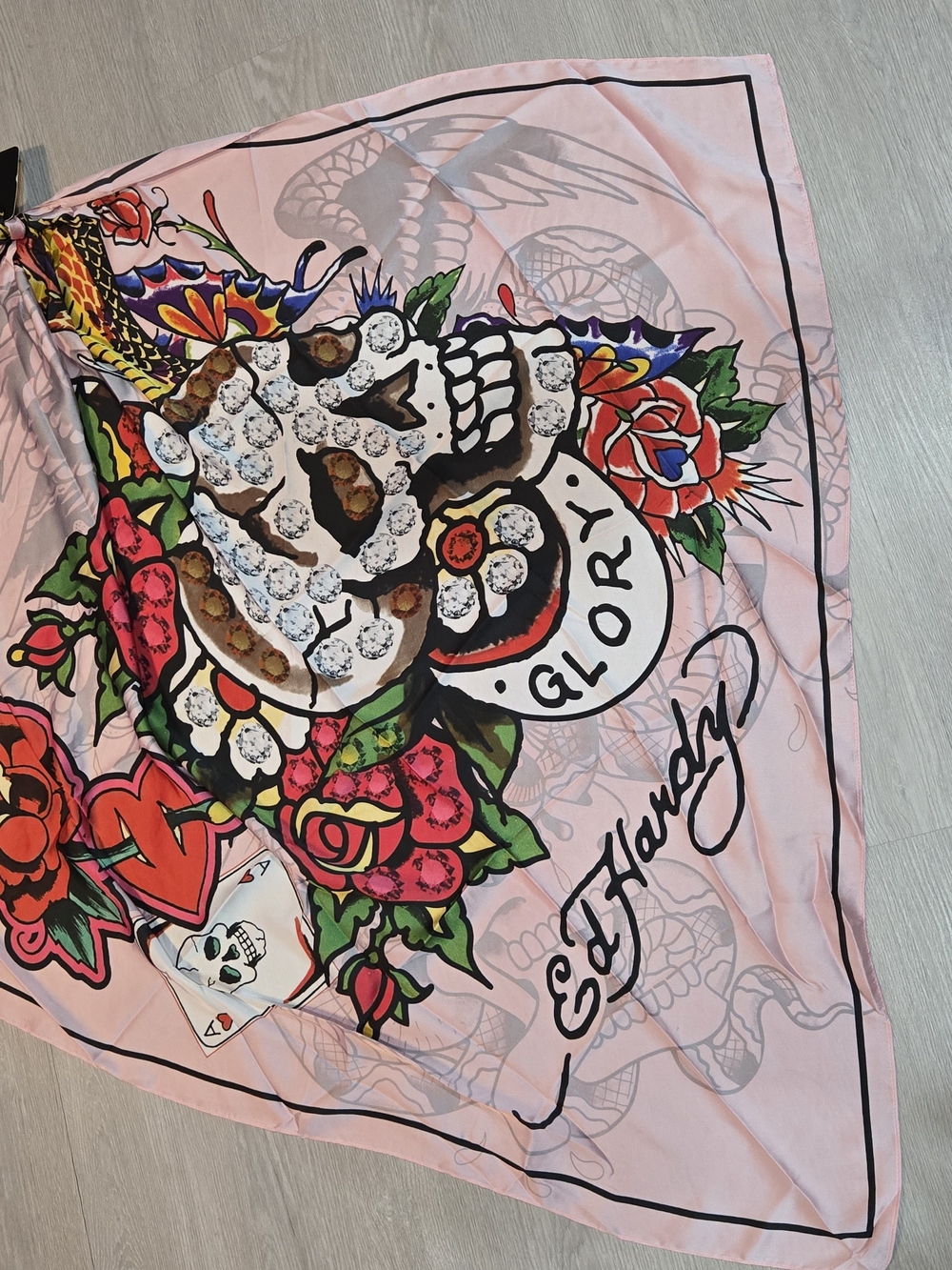 Ed Hardy Pink Floral Skull Glory Print Women's Skirt